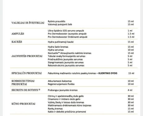 sothys grožio kalendorius