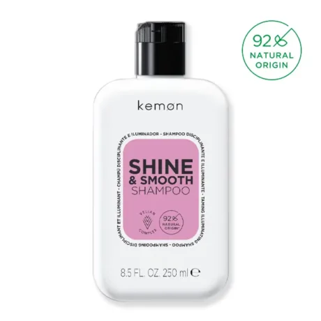 KEMON Shine & Smooth šampūnas švelniai valo plaukus, padeda sumažinti jų šiaušimąsi ir suteikia glotnesnės bei žvilgesnės plaukų išvaizdos pojūtį.