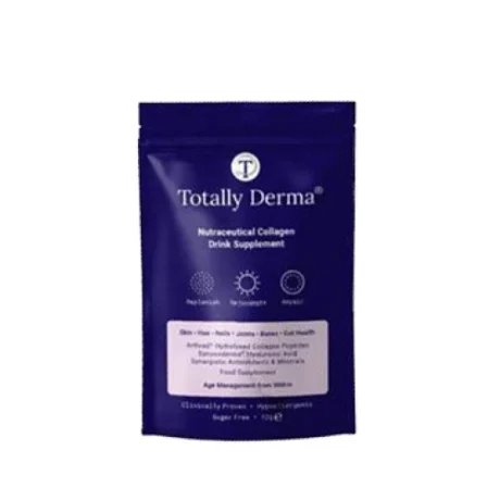 TOTALLY DERMA® hidrolizuotas kolagenas su hialurono rūgštimi, vitaminu C, cinku ir antioksidantais. 30 dienų kursas odai, plaukams, nagams ir jungiamiesiems audiniams.