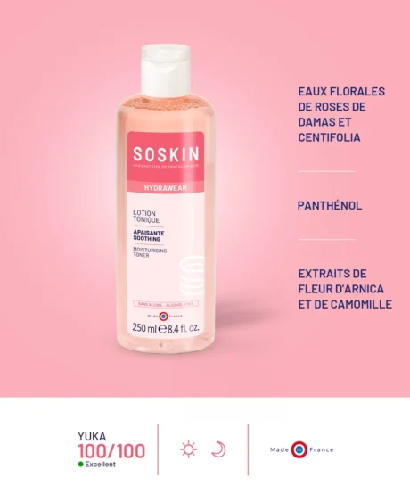 SOSKIN drėkinamasis tonikas su damasko rožių vandeniu sausai jautriai odai 250ml