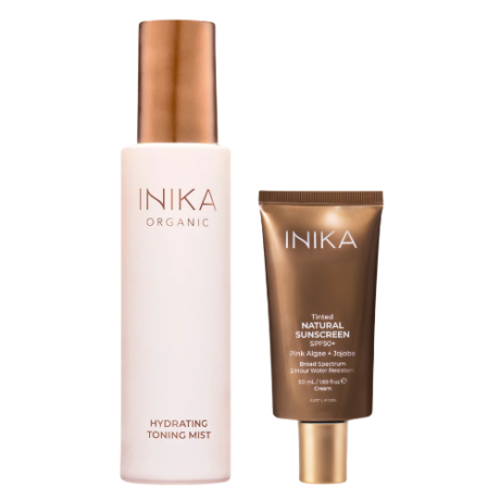 INIKA ORGANIC drėkinanti veido dulksna + veido kremas SPF50+