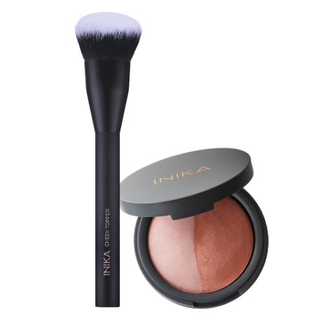 INIKA ORGANIC kompaktiniai mineraliniai skaistalai duo + Skaistalų Šepetėlis
